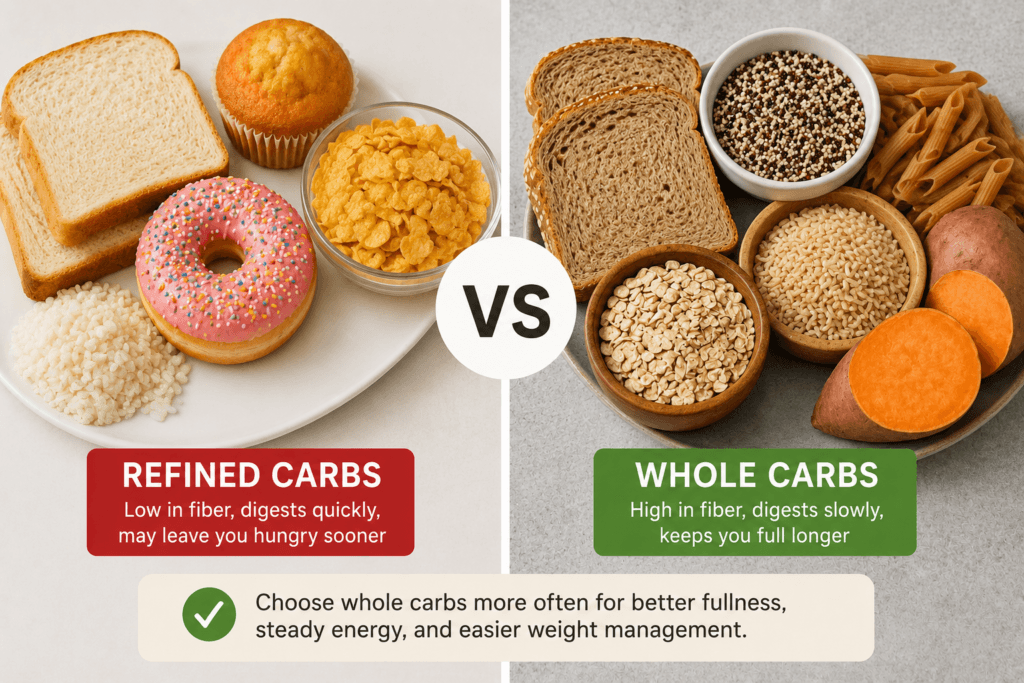 refined carbs vs whole carbs for fullness