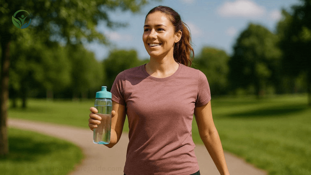 Person walking outdoors as part of a healthy daily activity routine
